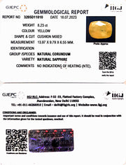 8.23/CT Natural Yellow Sapphire With Govt Lab Certificate (6771)
